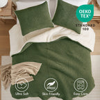 3 Pieces King/Cal King Waffle Knit Chenille Comforter Set, Olive