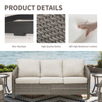 73.6" PE Wicker Rattan Outdoor Furniture Set, 3 Seat Sofa