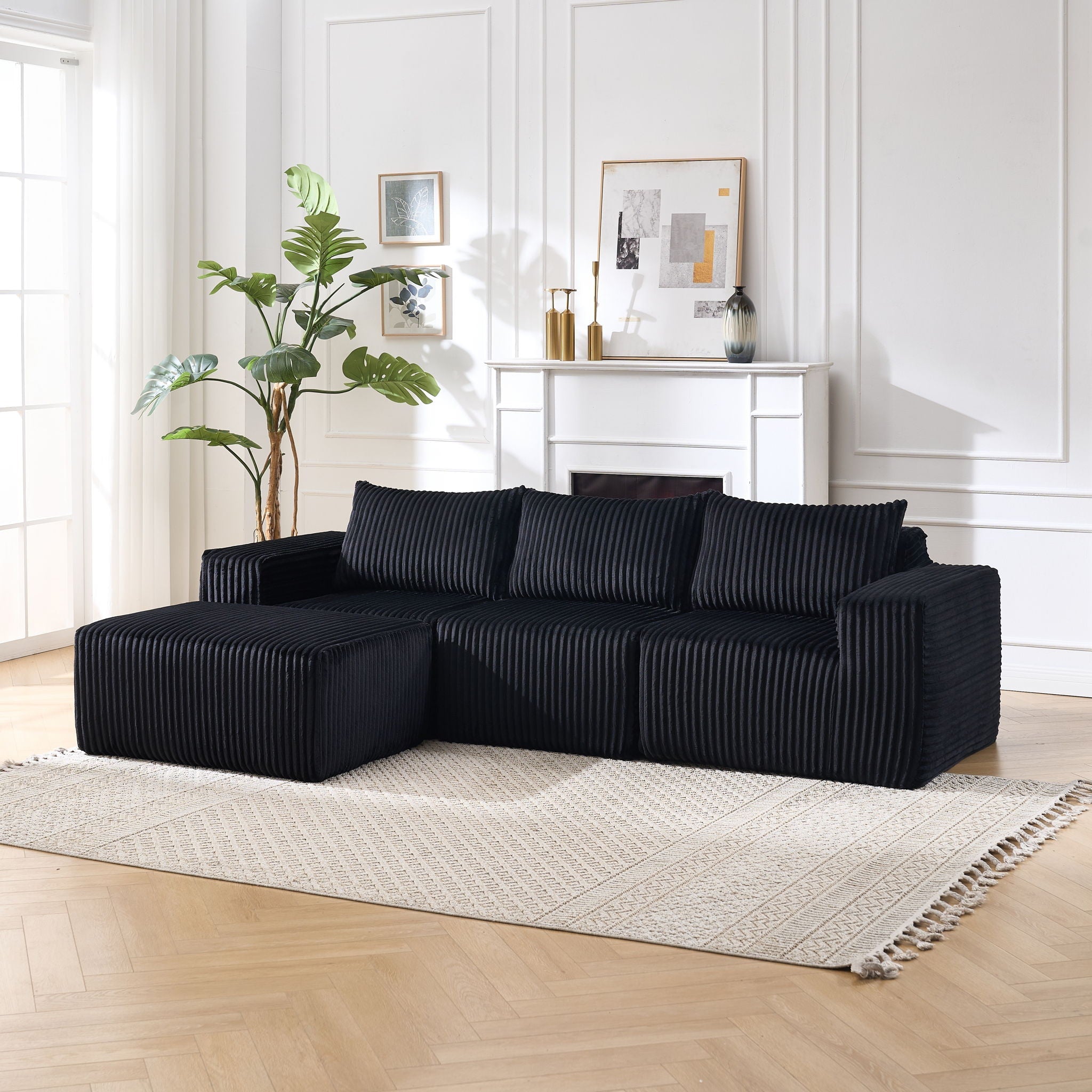 L-Shape Modern Minimalist Modular Sectional Sofa with Deep Seats