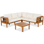 GO 4 Pieces Outdoor Acacia Wood Sofa Set with Coffee Table