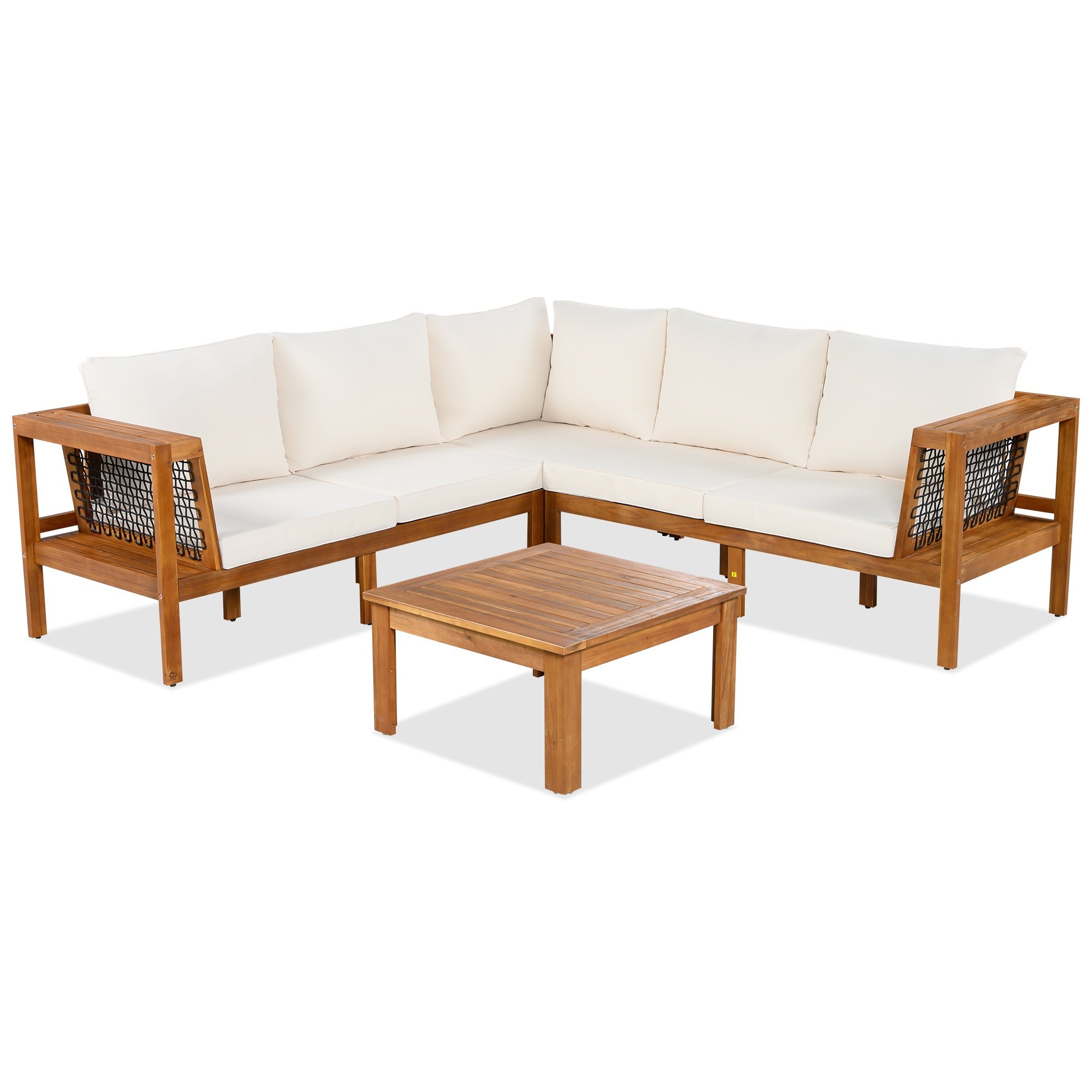GO 4 Pieces Outdoor Acacia Wood Sofa Set with Coffee Table