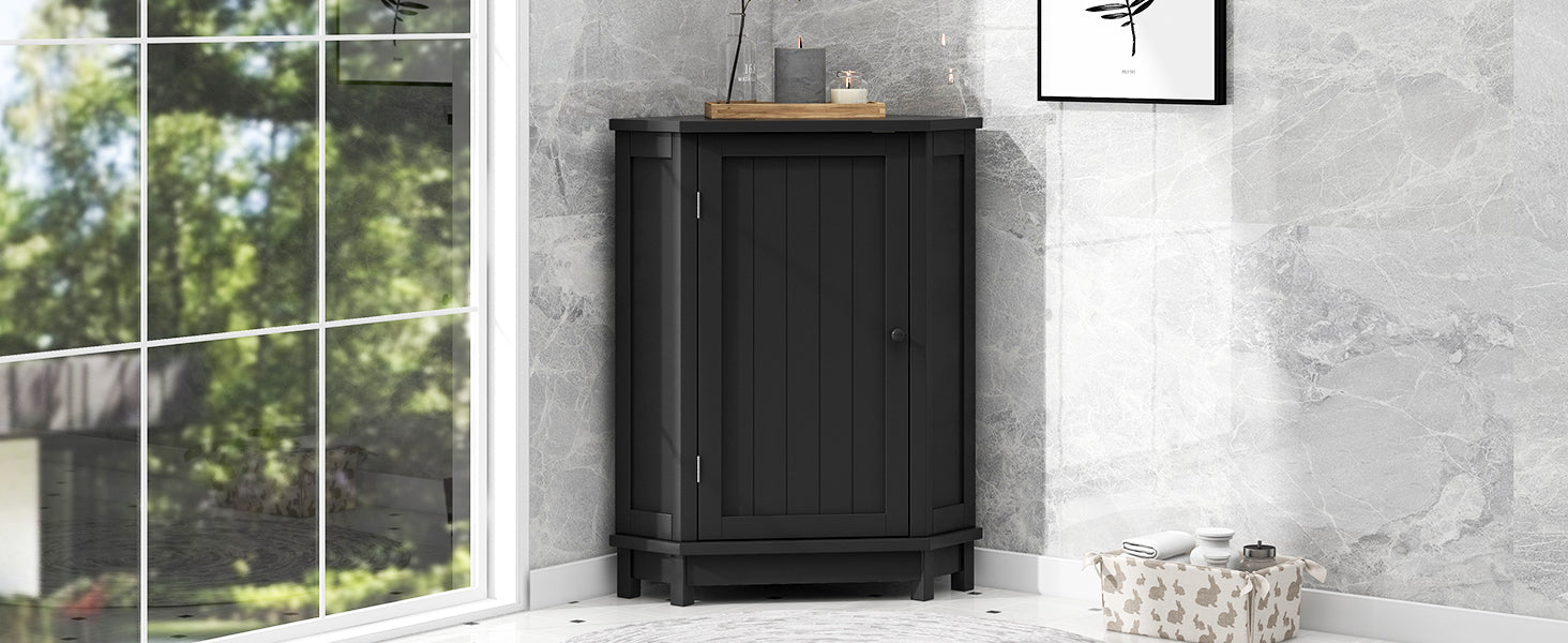Black Triangle Corner Bathroom Cabinet with Adjustable Shelf