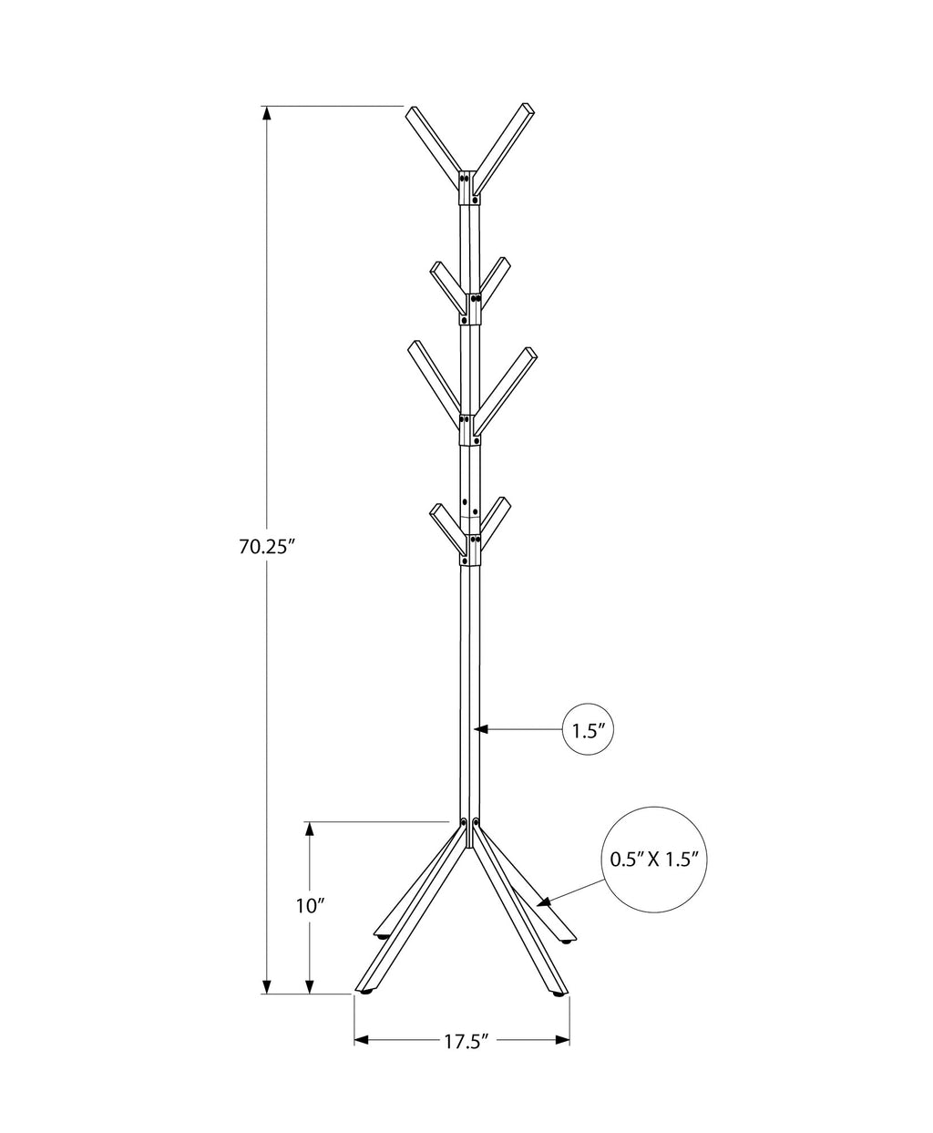 Coat Rack, Hall Tree, Free Standing, 8 Hooks, Entryway, 70"h, Bedroom