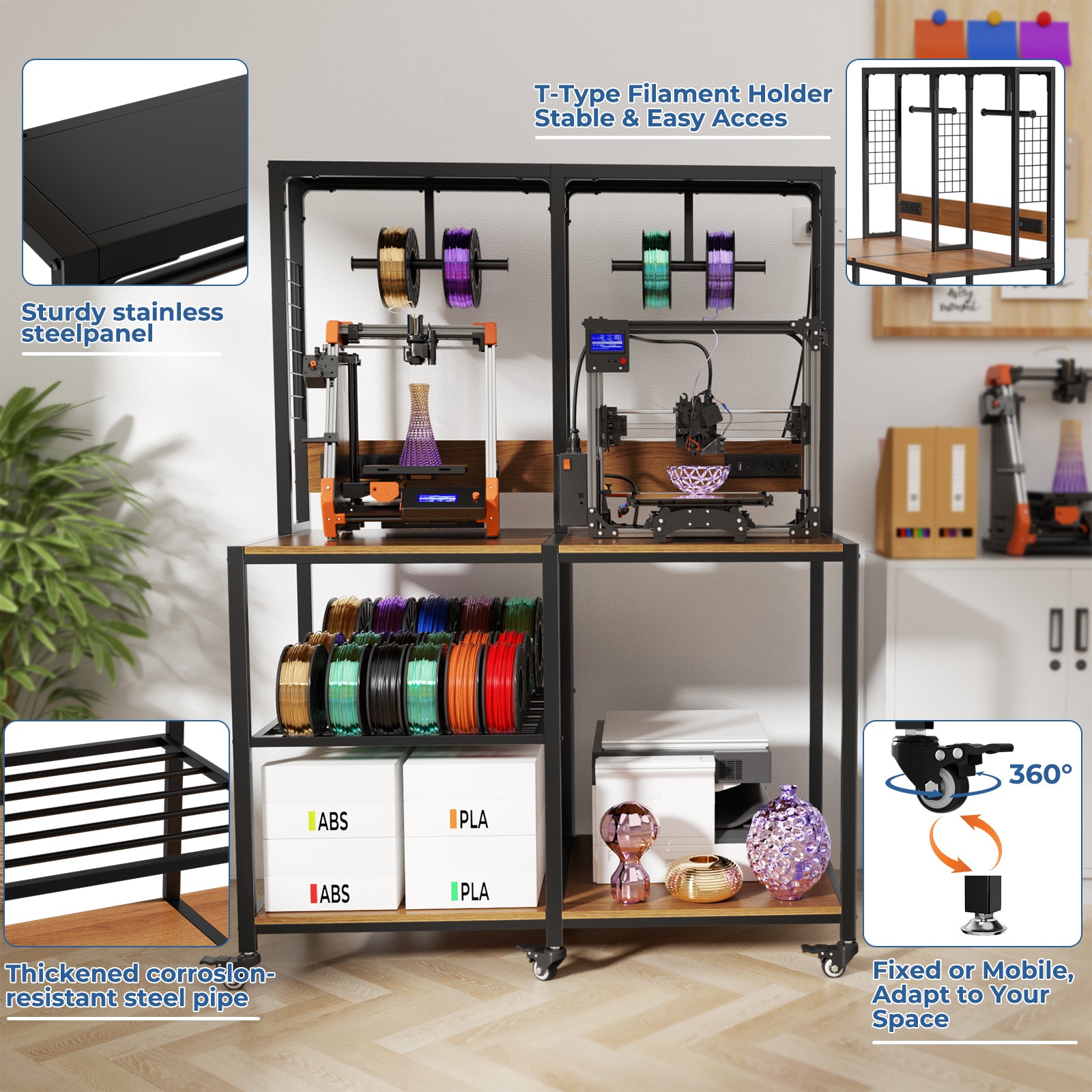Double 3D Printer Stand with Filament Storage
