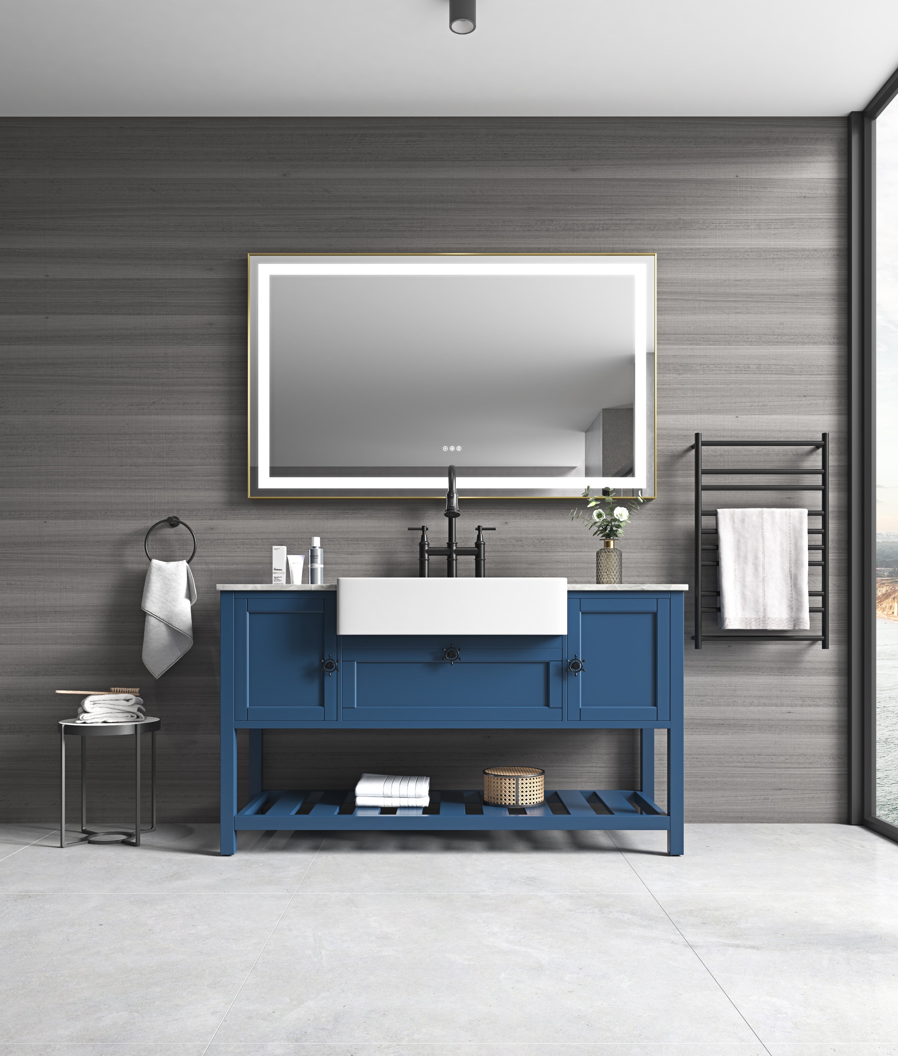 60 x 36 Inch LED Bathroom Mirror with Aluminum Frame
