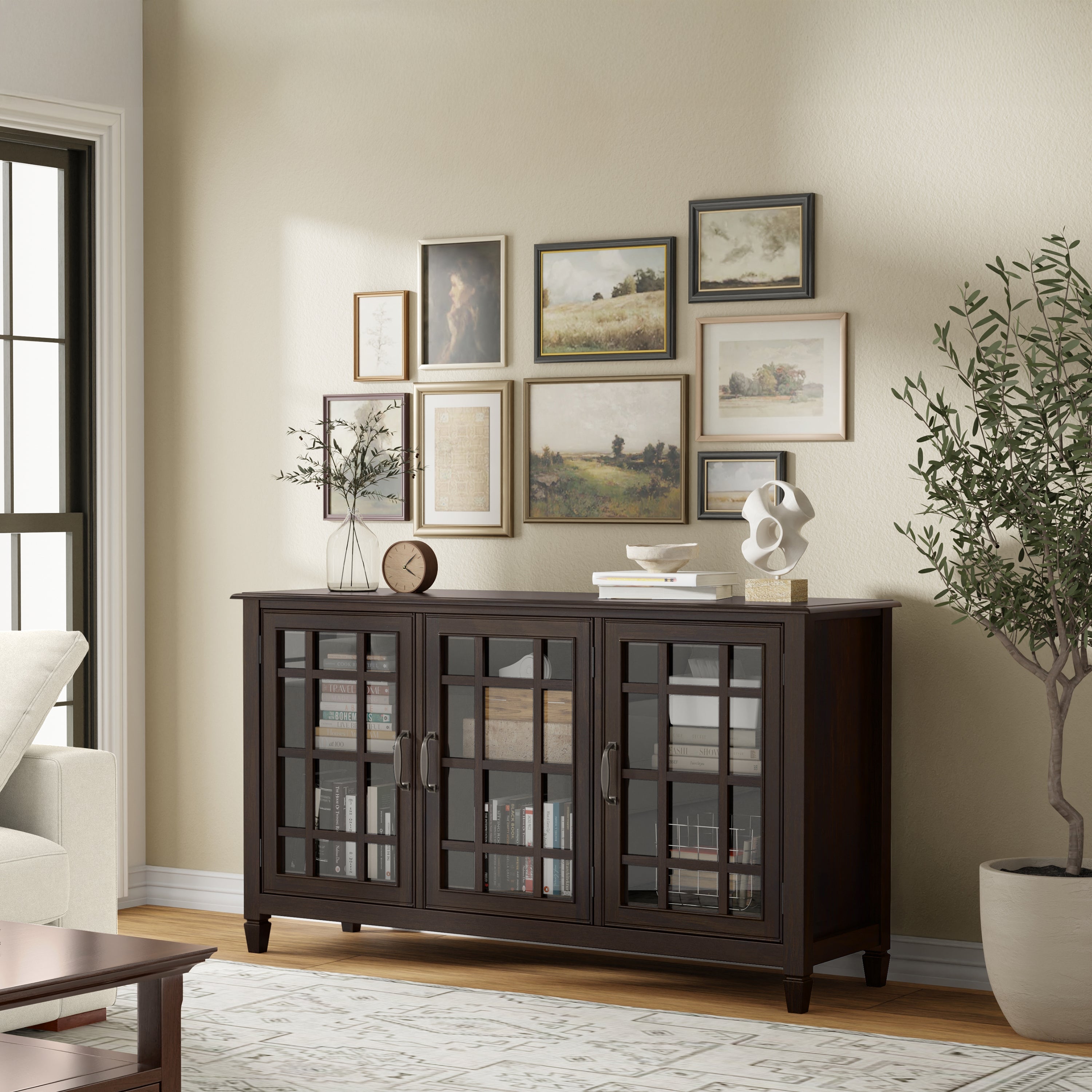 Connaught 60 Inch Wide Solid Wood Storage Cabinet Buffet in Chestnut