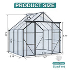 8X6FT Black Double Door Polycarbonate Greenhouse
