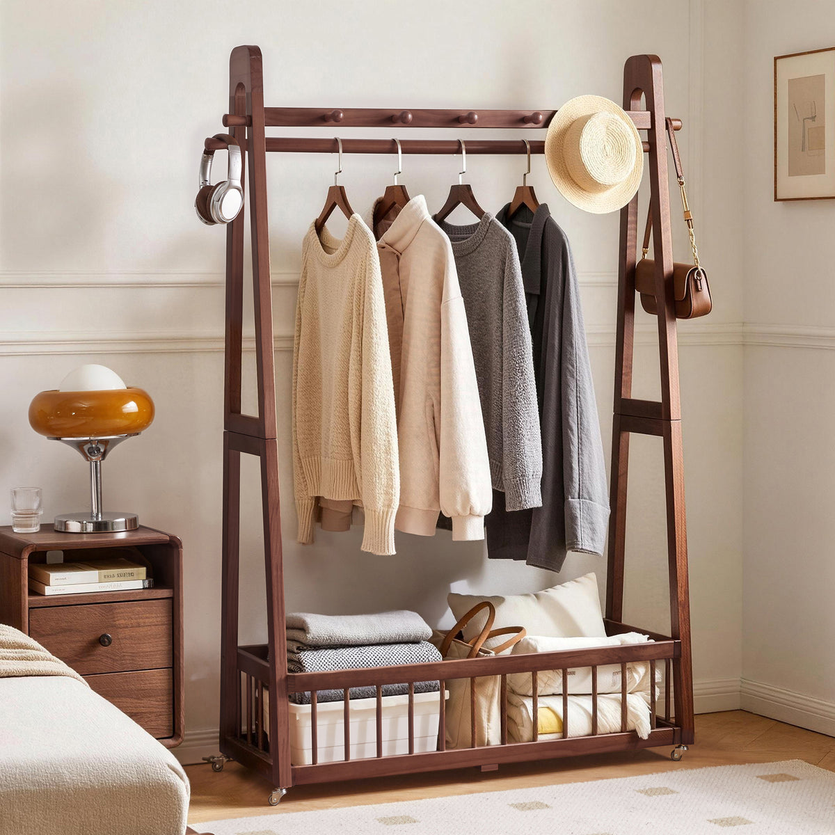 Solid Wood Freestanding Clothing Garment Rack