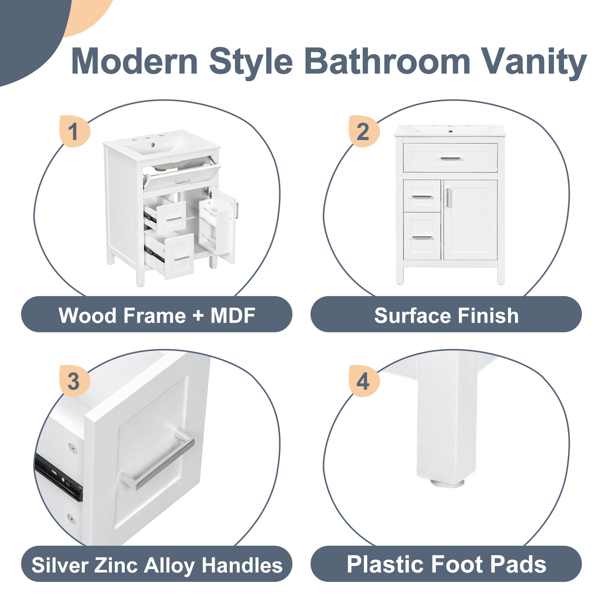 24 Inch Bathroom Vanity with Ceramic Sink