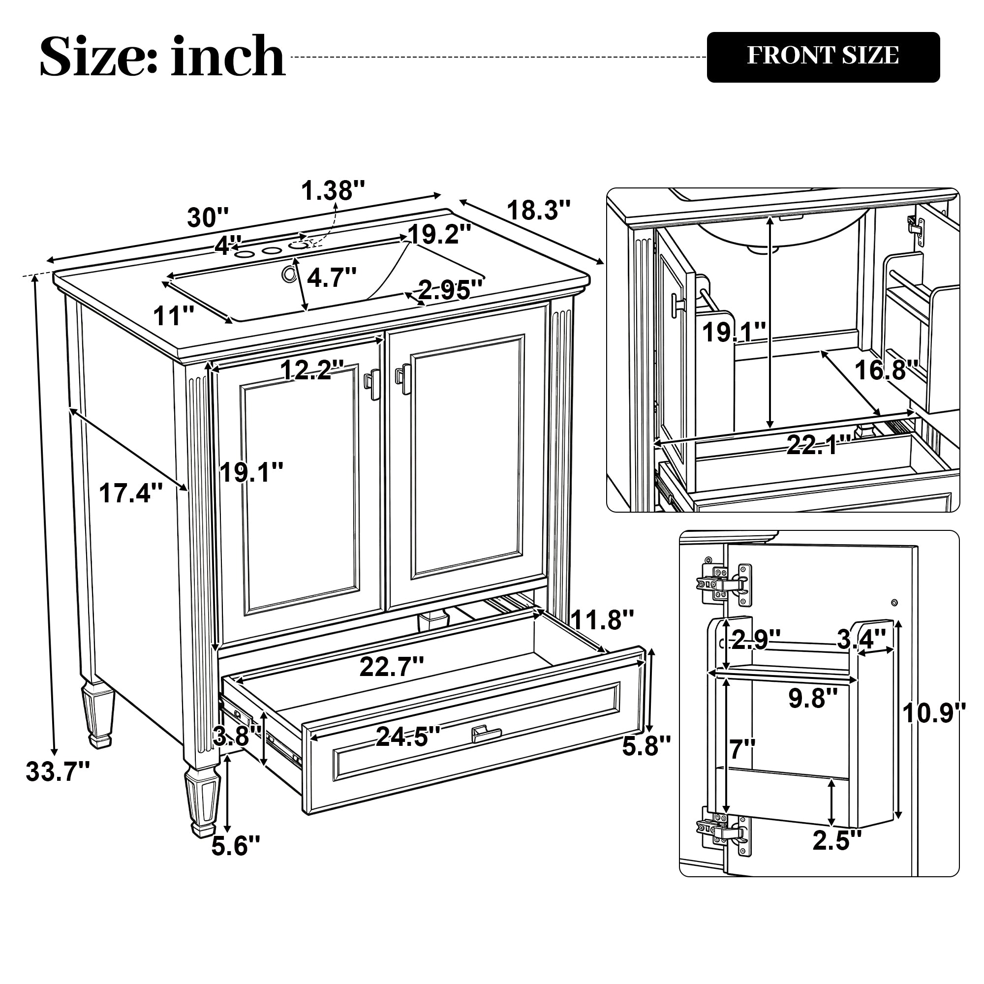 30" Bathroom Vanity with Sink, Freestanding Vanity with Storage