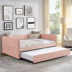 Full Size Daybed with Twin Size Pop-up Trundle Upholstered Tufted Sofa Bed