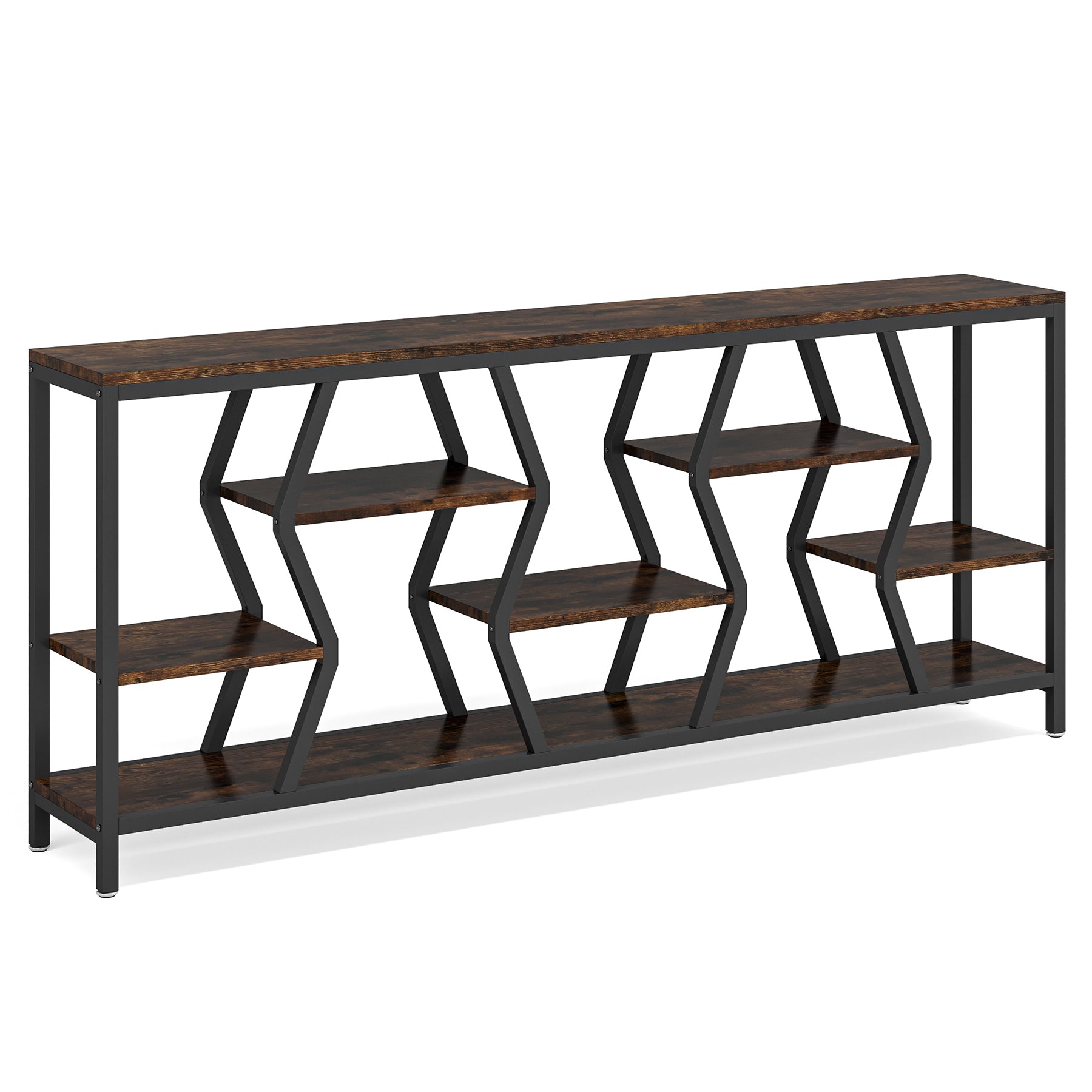 70.9 Inches Sofa Console Table with 4 Tier Wood Storage Shelves