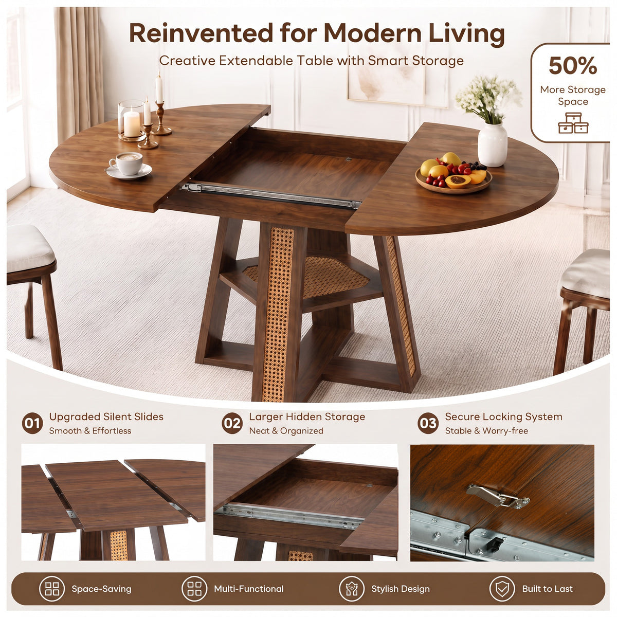 Extendable Round Dining Table for 4-6