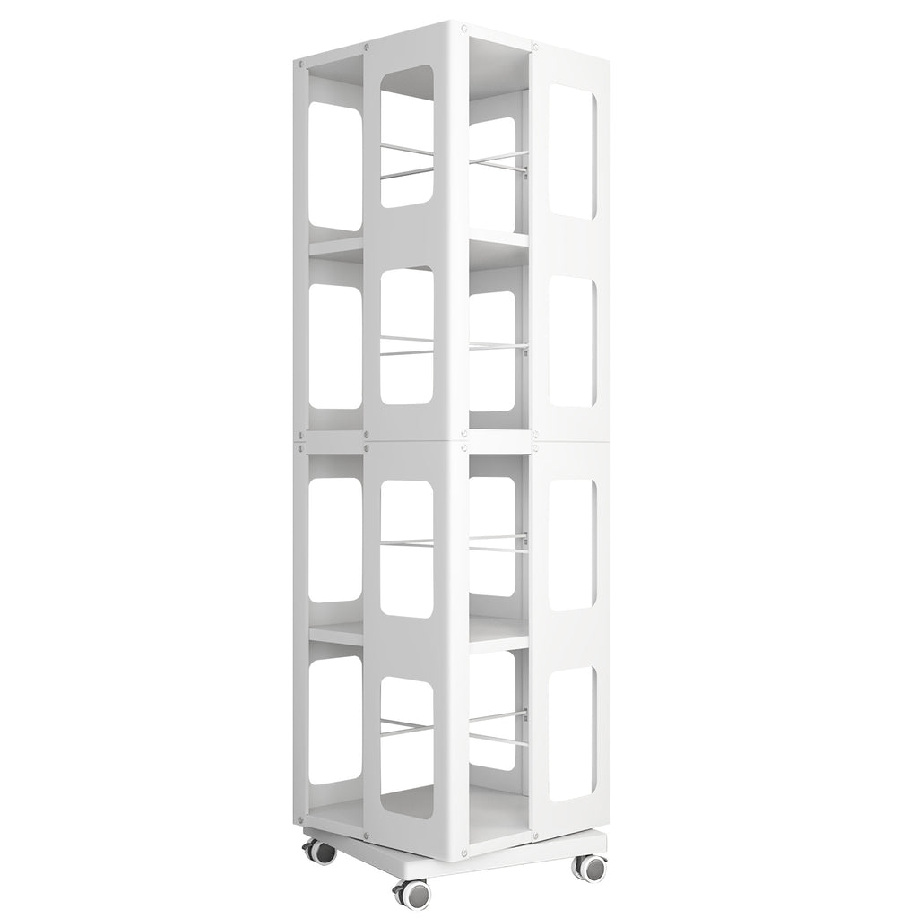 4-Tier All-Steel Rotating Bookshelf with 360° Wheels