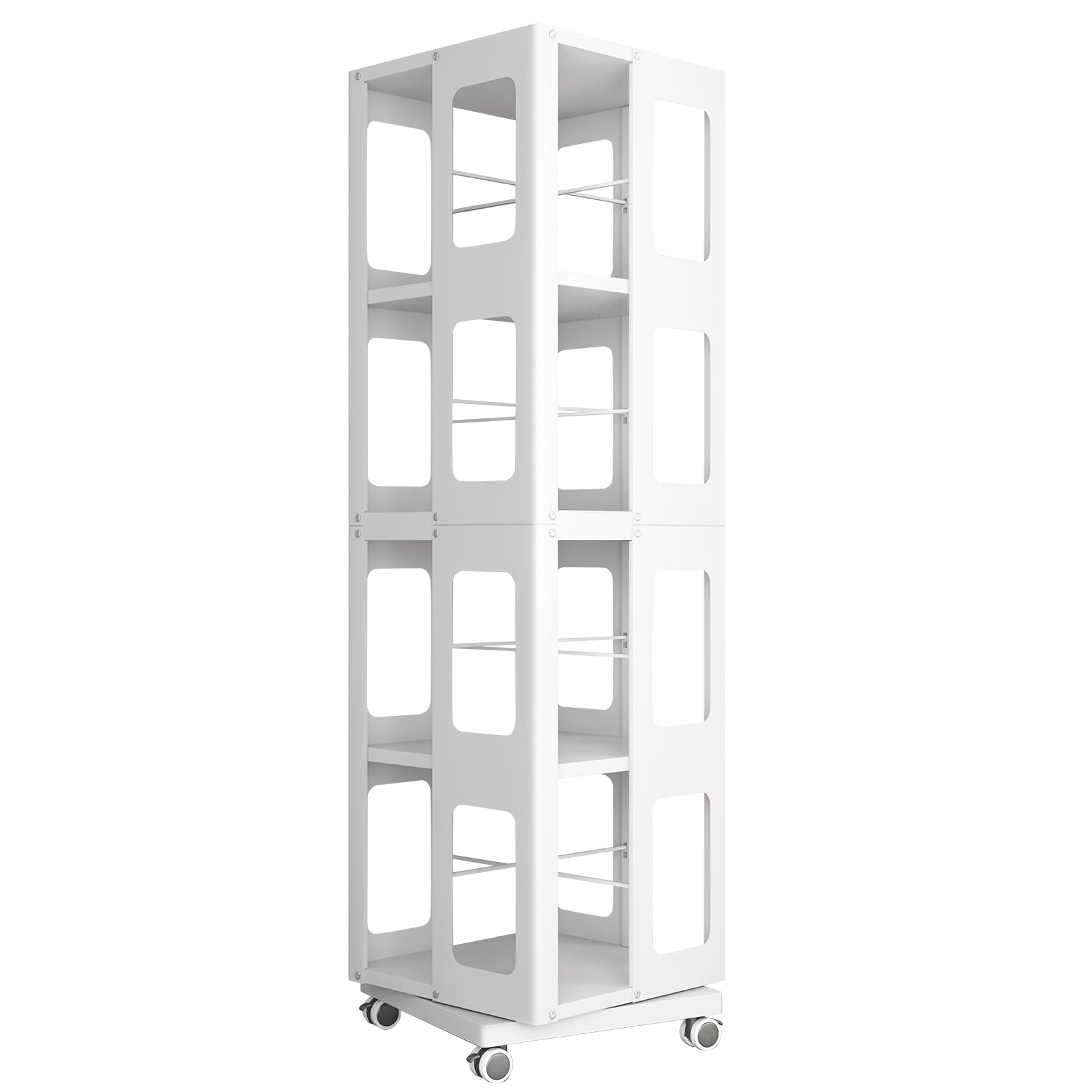 4-Tier All-Steel Rotating Bookshelf with 360° Wheels