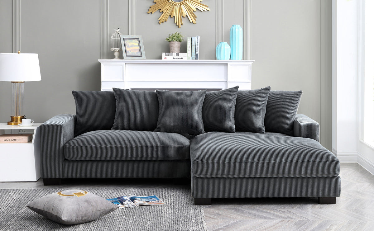 Luxe Oversized Two-Piece Right Facing Sectional, 102-Inch L Shape, Dark Gray Corduroy