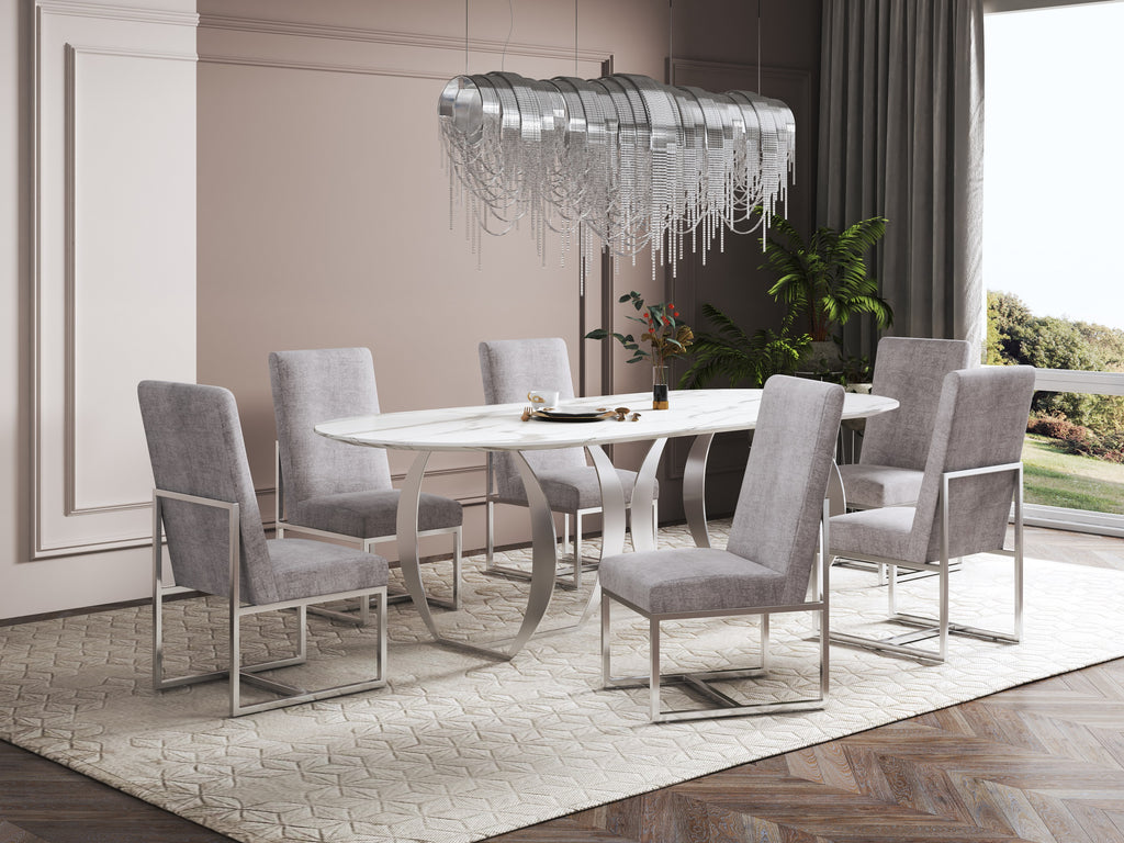 Element Metal Velvet Dining Chair in Steel