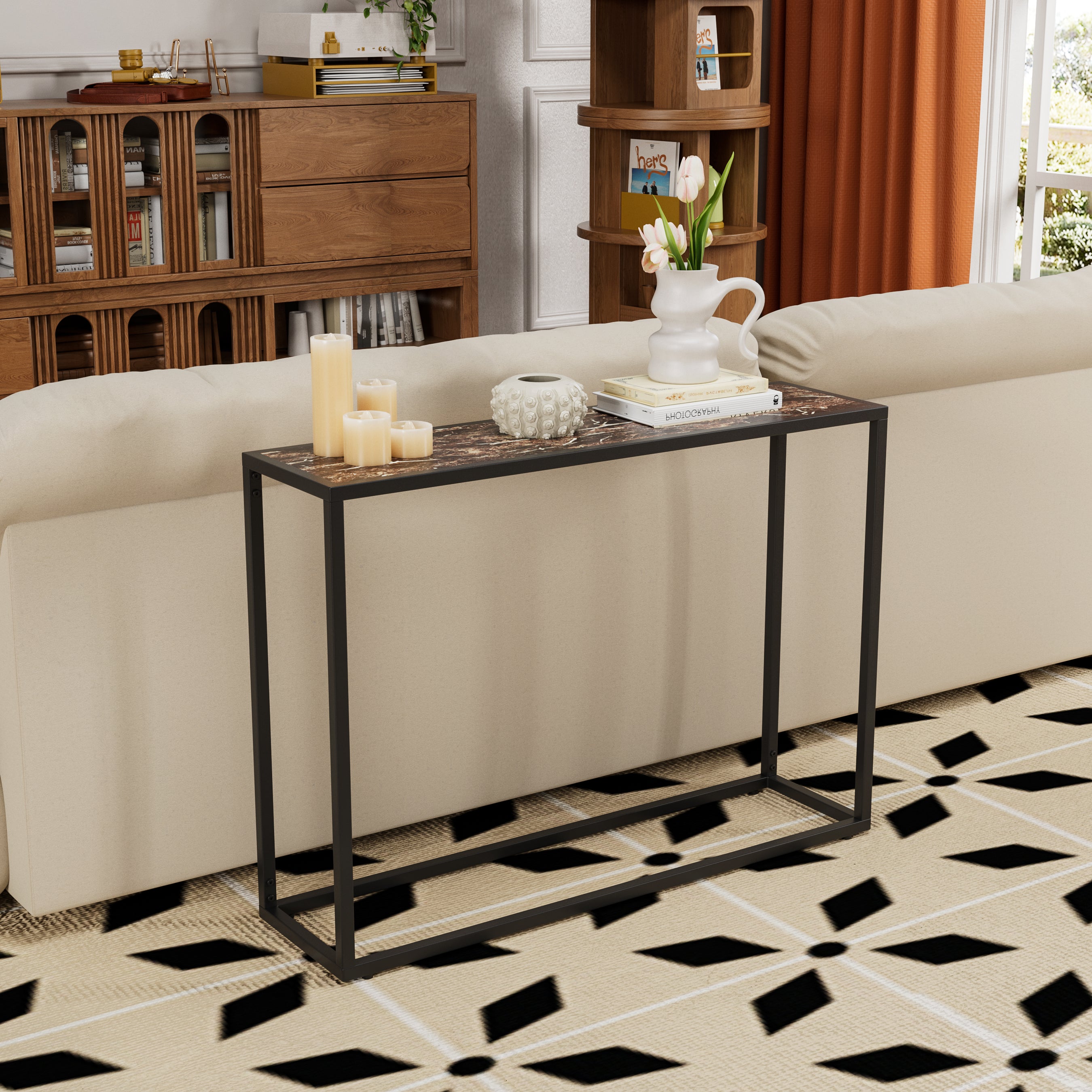 Narrow Console Table - High-End Edge Wrapped Foyer Table