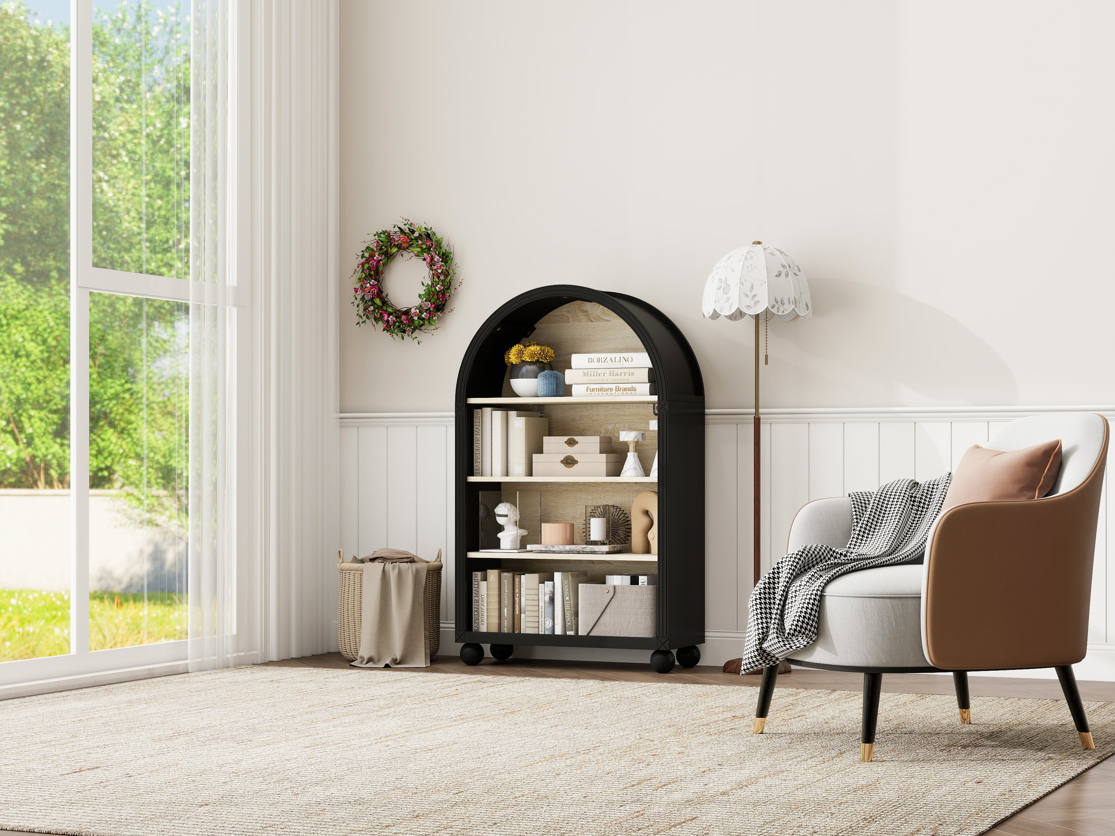 Arched 4-Tier Storage Cabinet with Carved Edges