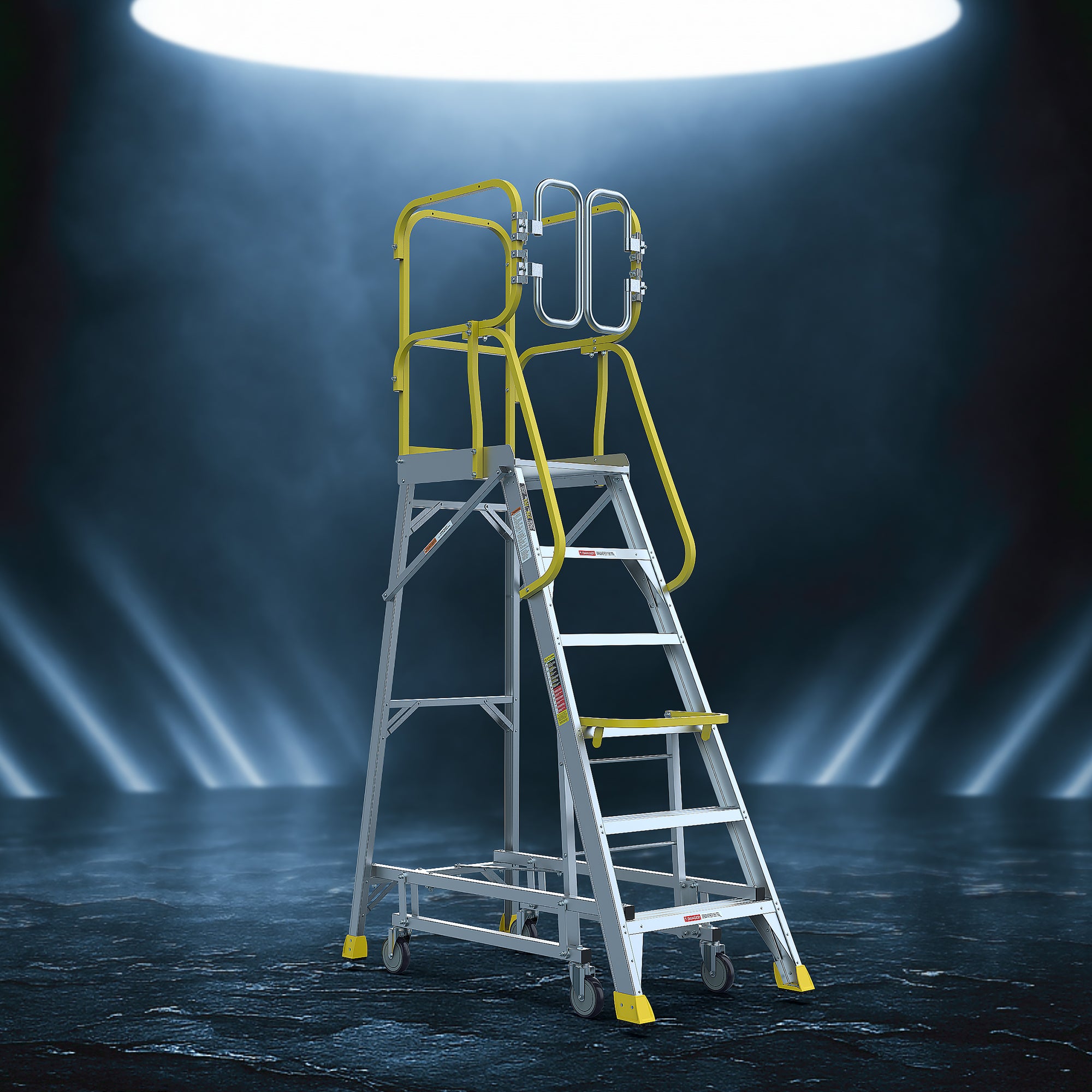 6 Step 375lbs Aluminum Rolling Platform Ladder