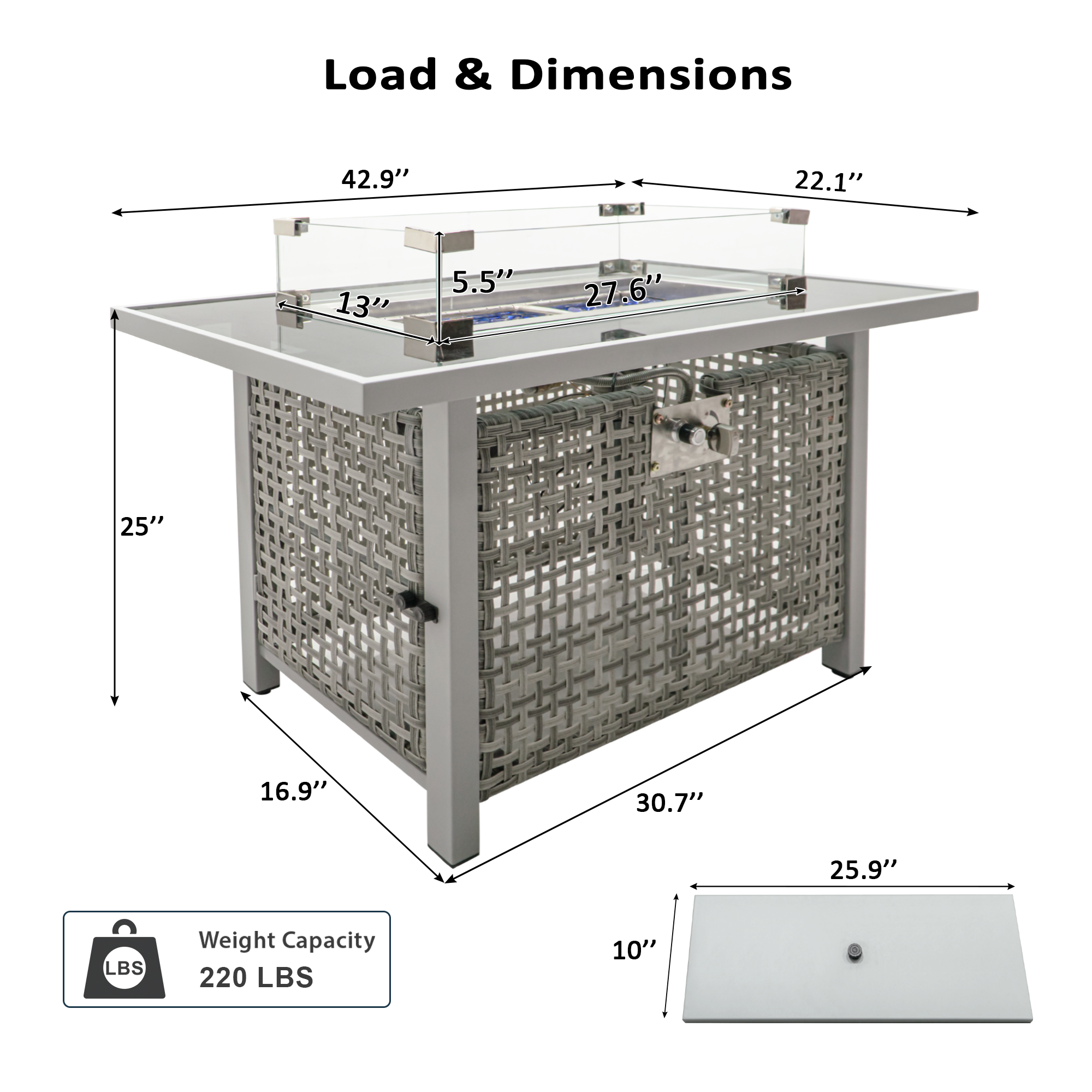 K&K 43" Propane Gas Fire Pit Table