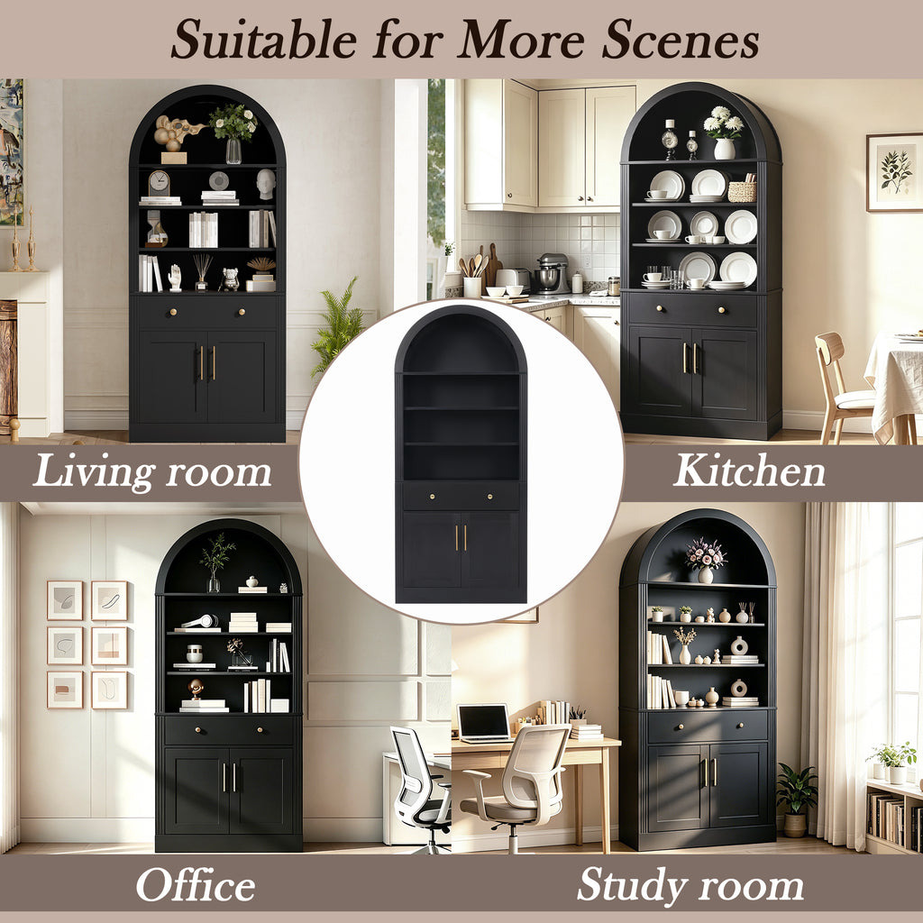 Arched Bookshelf with Storage Cabinet