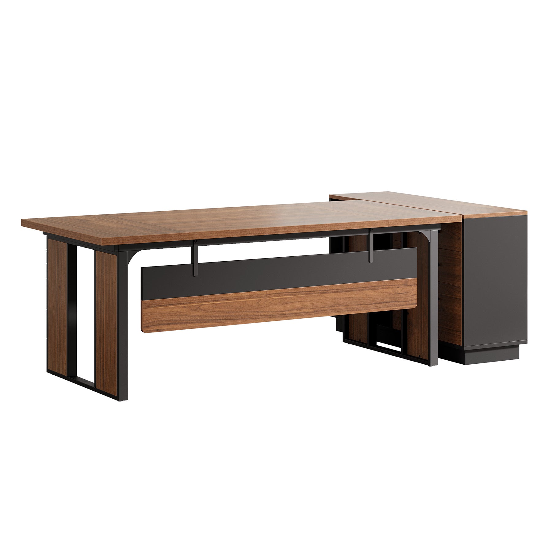 63-Inch L-Shaped Executive Desk with 47-Inch File Cabinet
