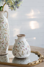 6.7x6.7x7.7" Round Ceramic Accent Vase with Multi-Colored Floral Motifs