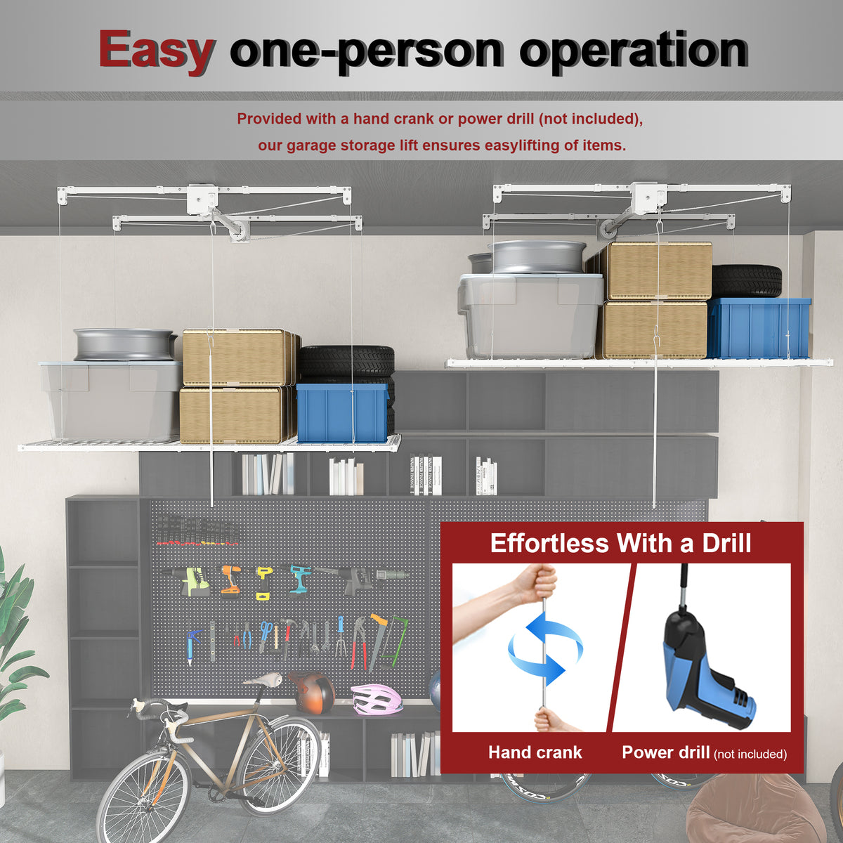 White Overhead Garage Storage Rack 4x8 FT for High Ceilings