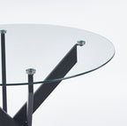 Black Dining Table with Cross Metal Leg and Tempered Glass