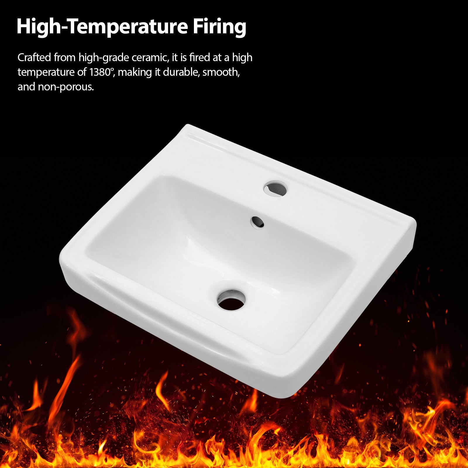 17"x14"x6.25" Wall-Mounted Rectangular Ceramic Bathroom Sink