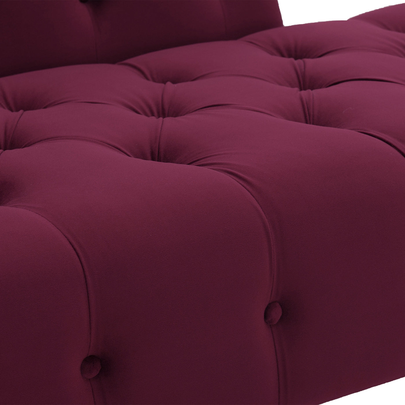 Samuel Tufted Roll Arm Chaise Lounge in Burgundy Velvet