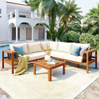 GO 4 Pieces Outdoor Acacia Wood Sofa Set with Coffee Table