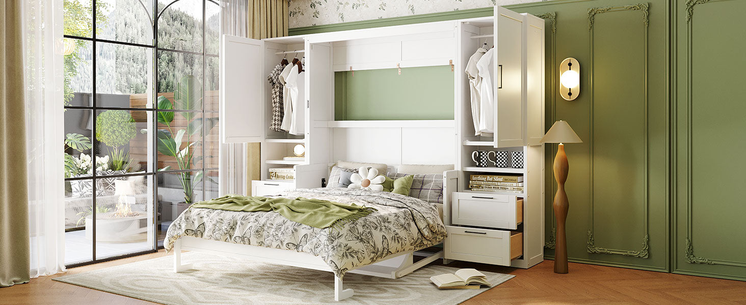 Queen Size Murphy Bed with Closet, Drawers and Shelves