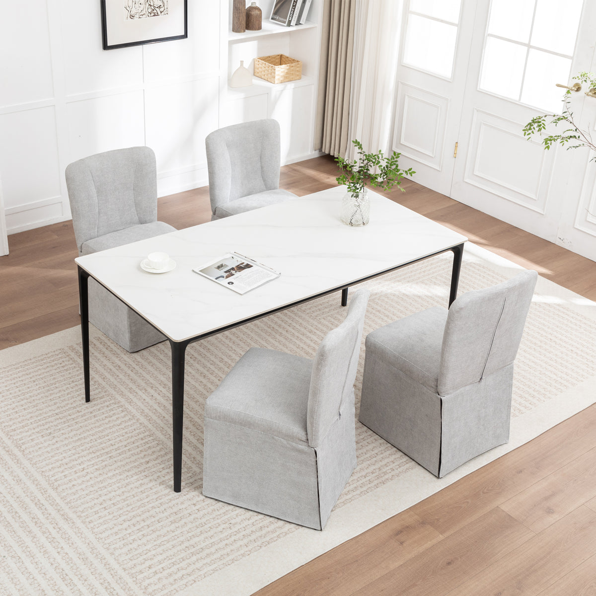 Linen Dining Chairs - Set of 2 Modern Fabric Side Chairs