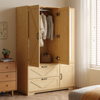 4 Doors Wardrobe Closet with Mirror, LED Wardrobe with Doors