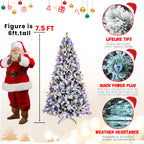 8ft Flocked Christmas Tree with 470L Colorful LED Lights