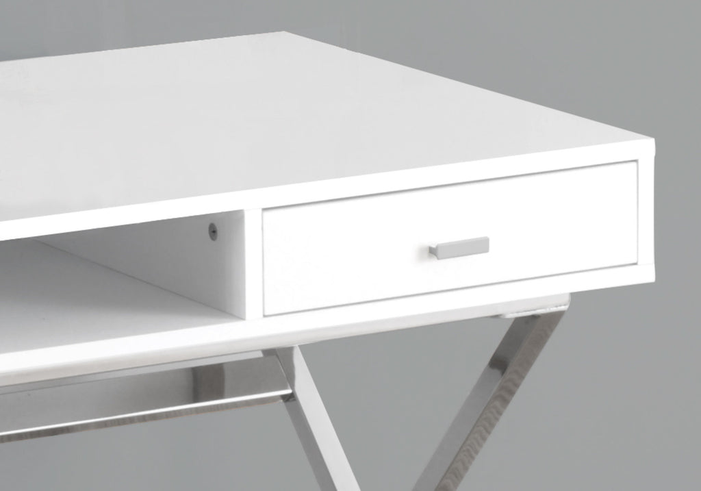Glossy White Computer Desk with Storage Drawers