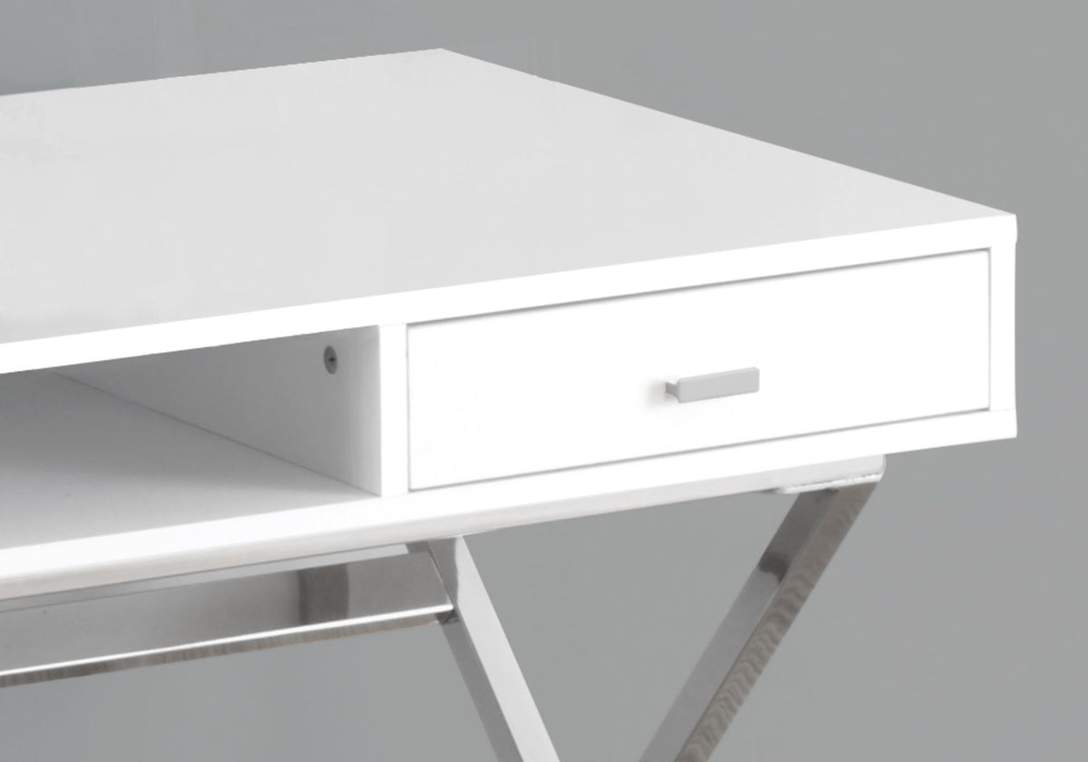 Glossy White Computer Desk with Storage Drawers