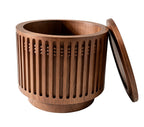 18.9" Round Wooden Side Table with Cylinder Lattice Design