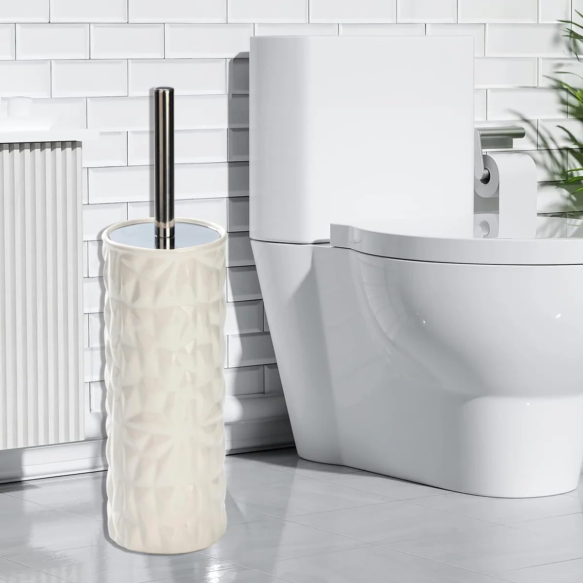 Chrome White Faceted Ceramic Toilet Brush