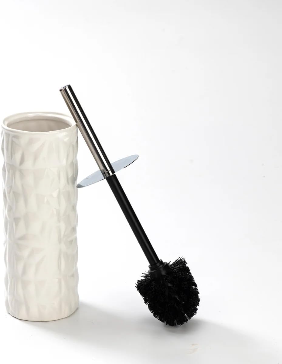 Chrome White Faceted Ceramic Toilet Brush
