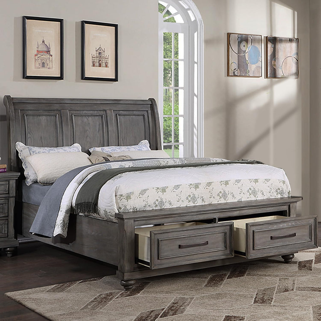 Vintage Queen Size Bed with Underbed Drawer and Nightstands