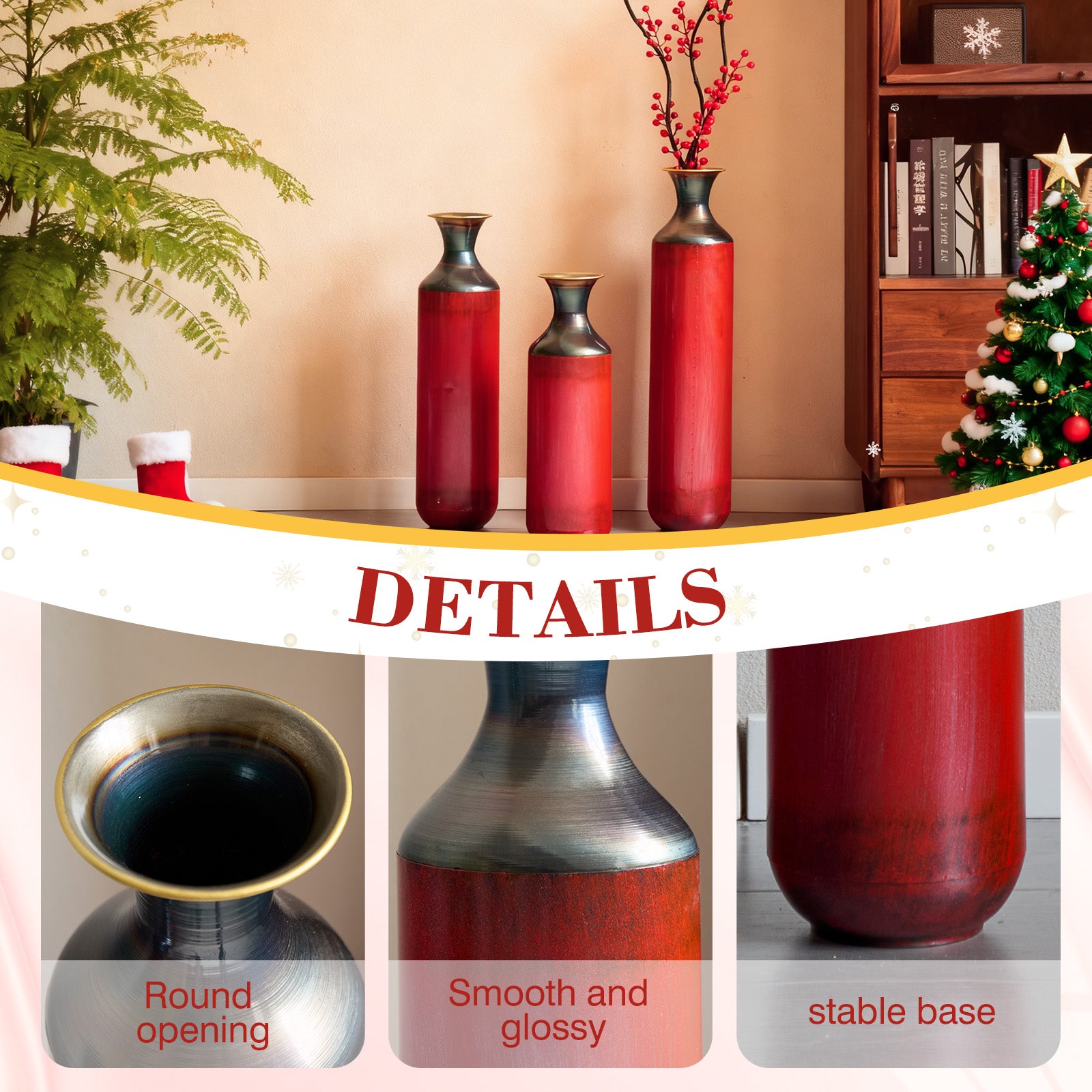 Artisanal Fire-Finished Metal Vases, Set of 3