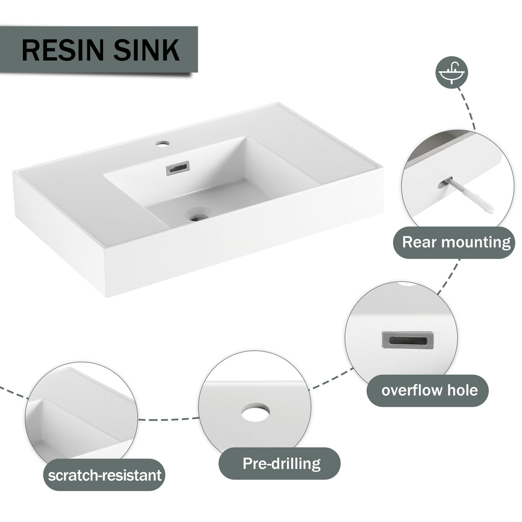 60 Inch Wall-Mounted Bathroom Vanity with Resin Sink
