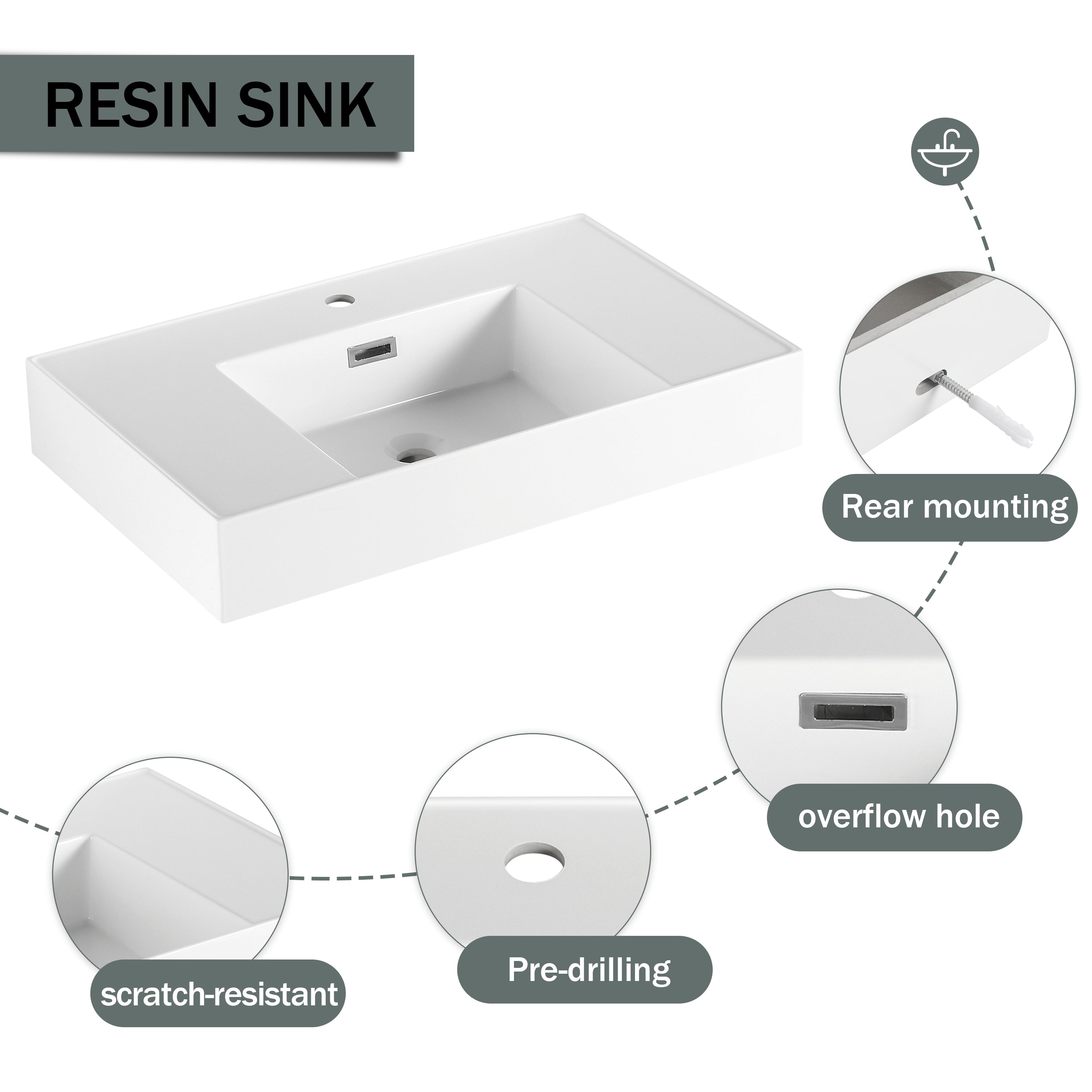 60 Inch Wall-Mounted Bathroom Vanity with Resin Sink