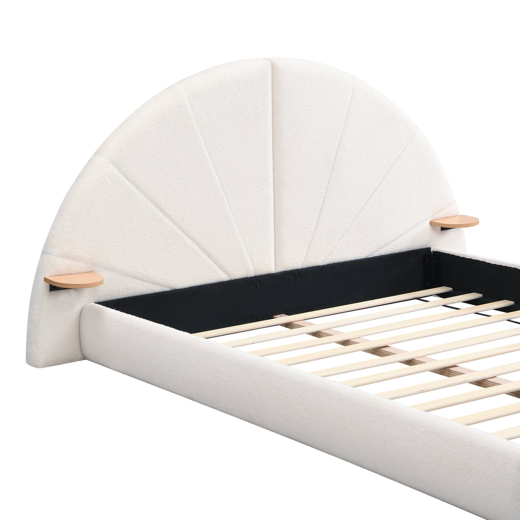 Unique Arched Boucle Bed with Small Table, Queen