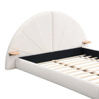 Unique Arched Boucle Bed with Small Table, Queen
