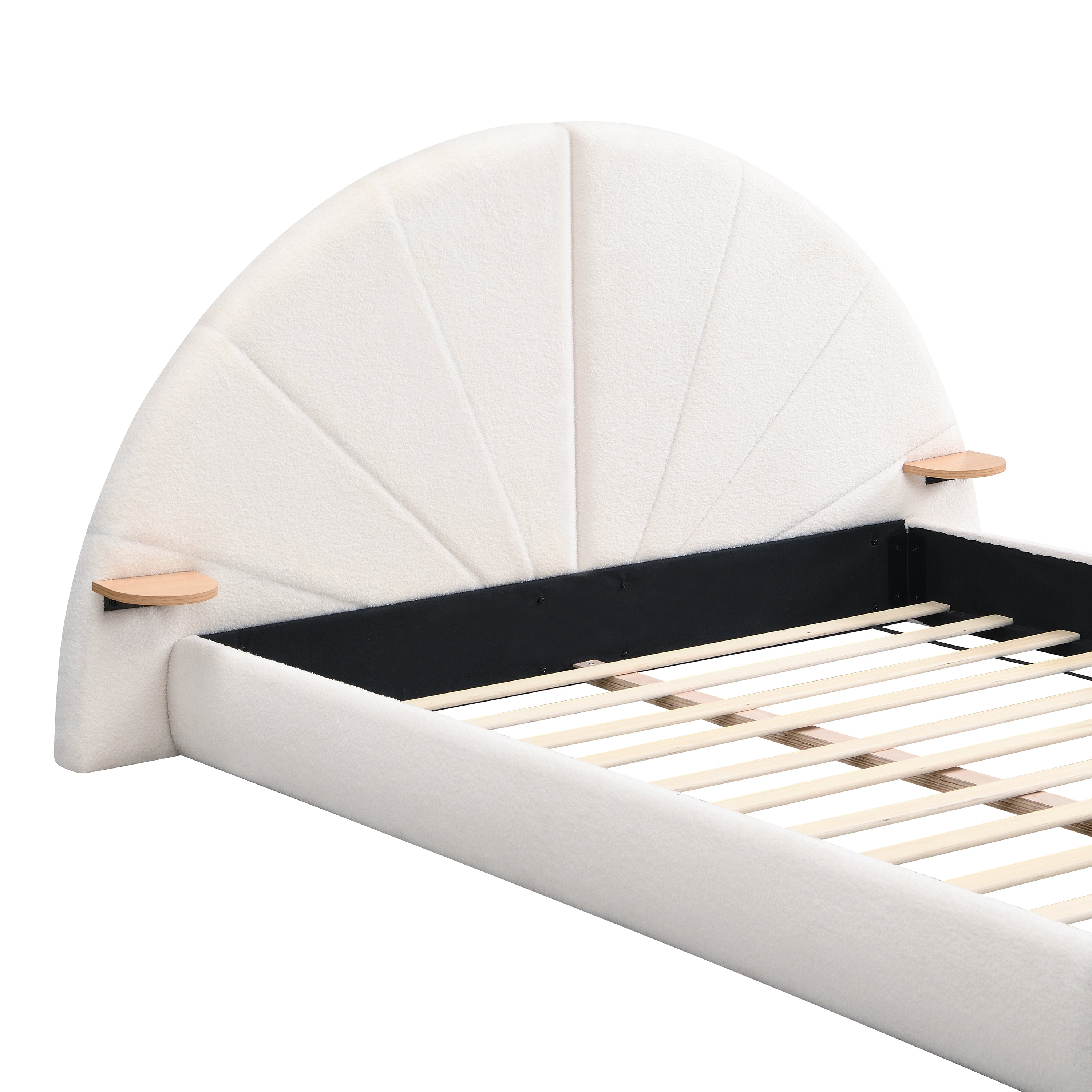 Unique Arched Boucle Bed with Small Table, Queen