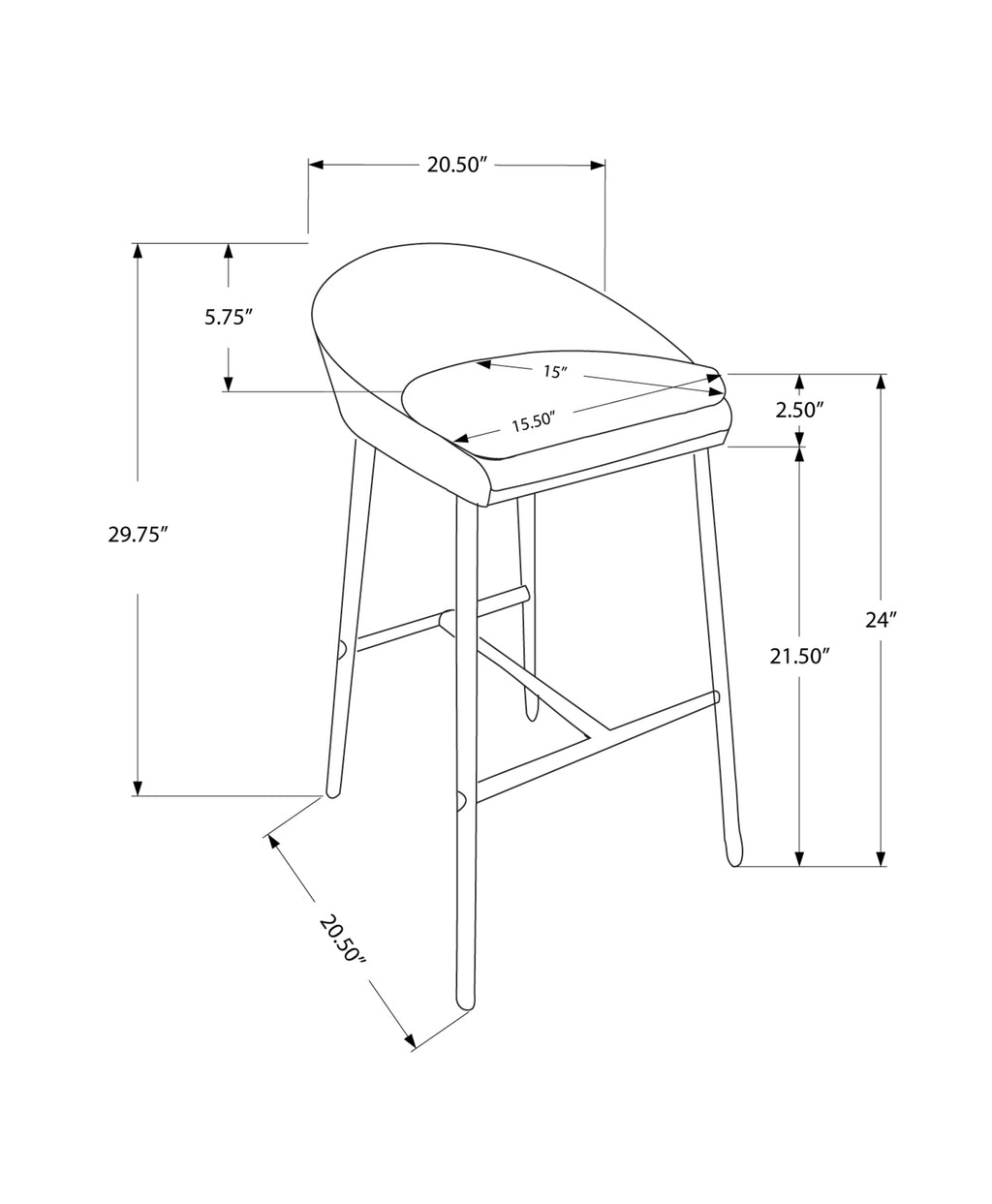 Bar Stool Set Of 2 - Counter Height Kitchen Seating